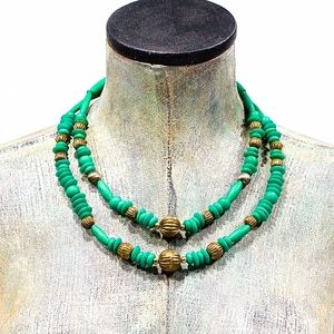 Vintage 70's Jewelry - VTG 70's Double Strand Green Natural Bone Necklace Vintage 70's Jewelry - VTG 70's Double Strand Green Natural Bone Necklace